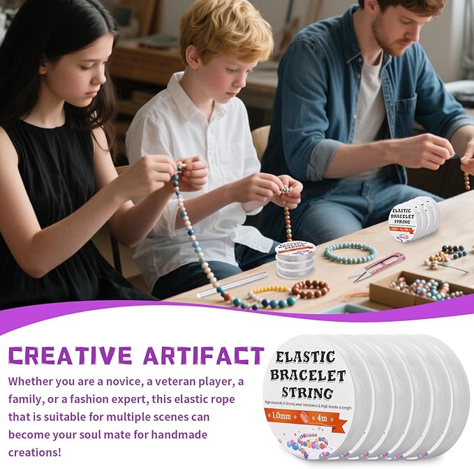 JUPEAN 1 mm Stretchy Bracelet String Elastic String for Bracelet Making Easy to Knot with Jewelry Making Supplies Beading Needles and Container for Storage