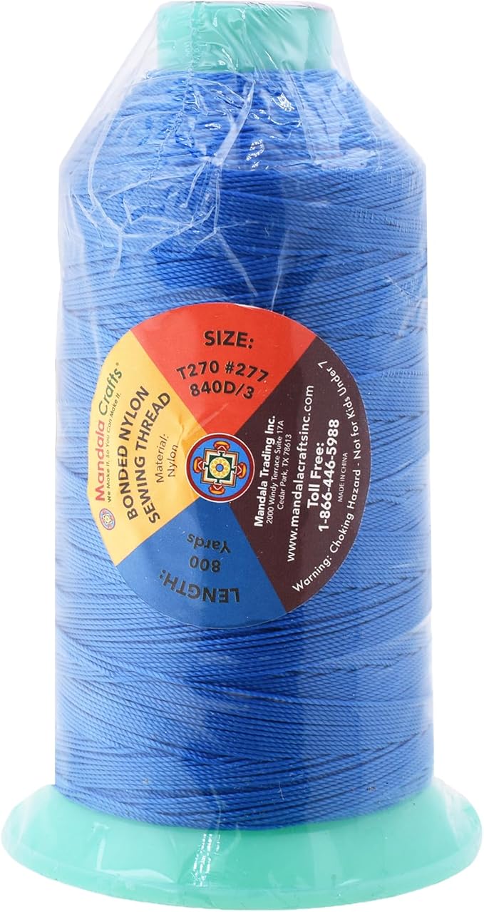 Mandala Crafts Bonded Nylon Thread Sky Blue Heavy Duty Sewing Threads - 800 YDs Size 277 840D T270 Tex 270 Thread for Leather Jeans Weaving Outdoor Marine Upholstery Threads