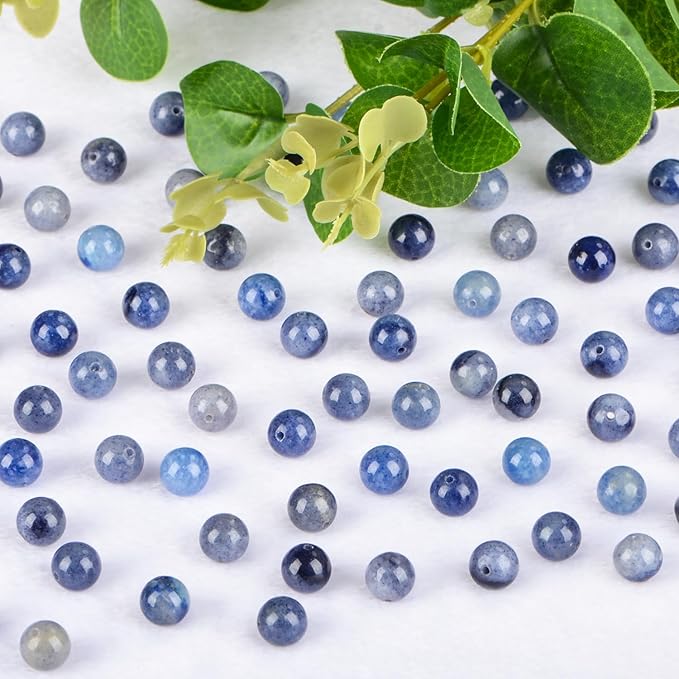 Natural Stone Beads Blue Aventurine Round Genuine Stone Beading Loose Gemstone Hole Size 1mm DIY Charm Smooth Beads for Bracelets Necklaces Earrings 6mm 200pcs (Blue Aventurine 6mm)