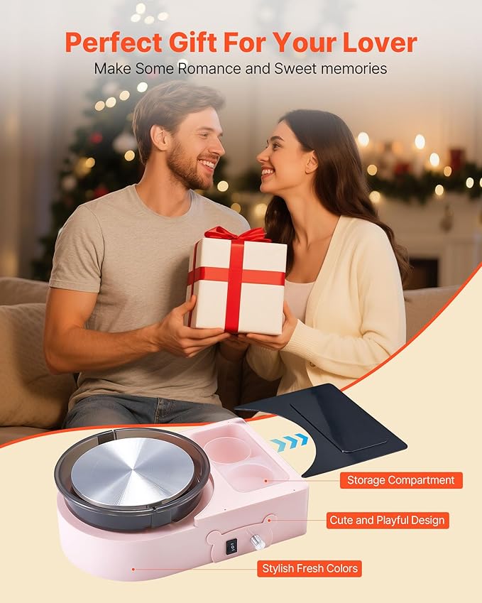 VEVOR Mini Pottery Wheel for Kids and Beginners, 6” Turntable, Two-Way Rotation, Adjustable Speed, Complete Pottery Set with Clay Art Supplies Sculpting Tools, Craft Gifts for Kids Teens Adults, Pink