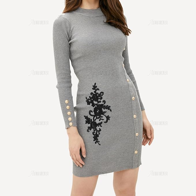 AUEAR, 2 Pack Black Flower Embroidery Applique Sew on Floral Patches for DIY Craft Decoration