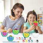 Pasimy 6 Set DIY Ceramic Succulent Planter Pots Paint Your Own Flower Pots Craft Kit Unpainted Bisque Paintable Flowerpot with Brush Palette Ready to Paint for Family Activity Gift(Watermelon)