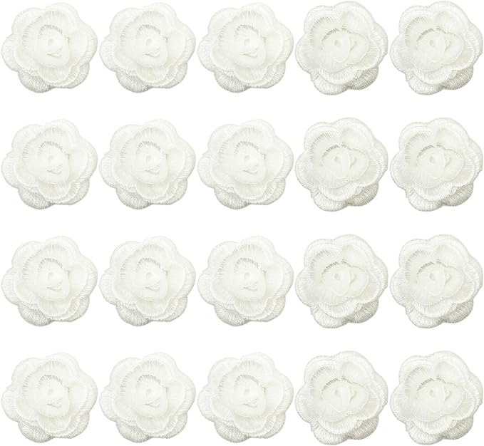20pcs Flower Lace Applique Exquisite 3D Embroidery Floral Sew On Patches for Wedding Bridal Dress Clothes Repairing Hair Ornaments Sewing Craft DIY (White-Off)