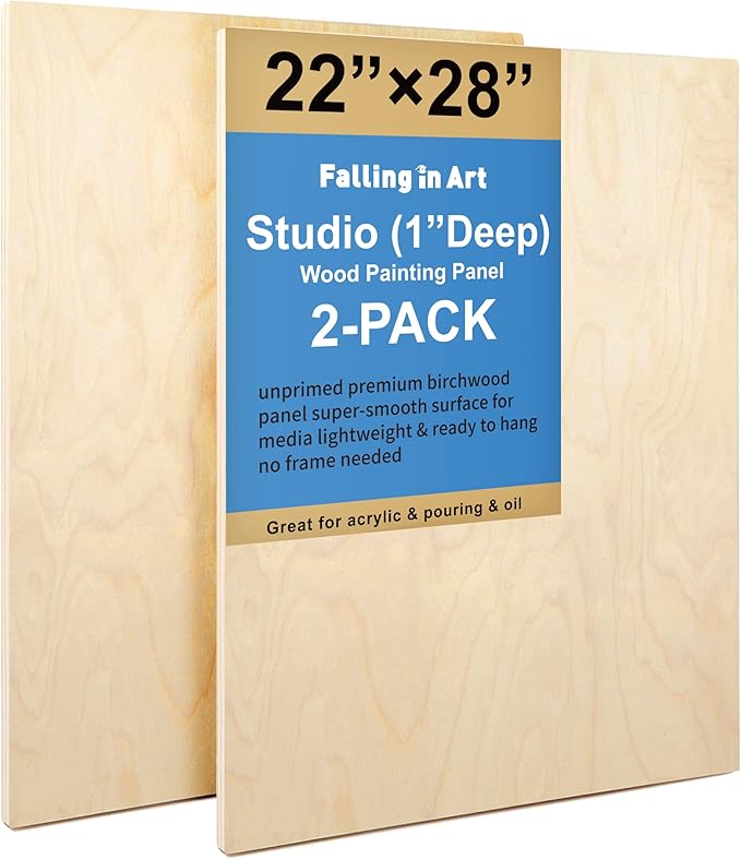 Falling in Art Unfinished Birch Wood Panels Kit for Painting, Wooden Canvas 2 Pack of 22”x28” Studio 1” Deep, Cradle Boards for Pouring, Art, Crafts, Burning and More