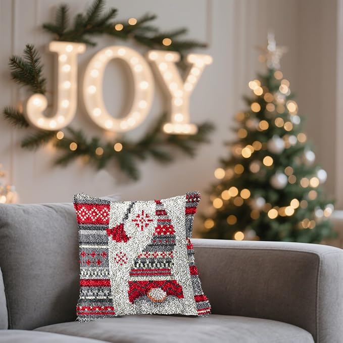 Vin Elladat Latch Hook Kit for Adults Santa Claus DIY Throw Pillow Cover Crochet Yarn Kits Needlework Crafts Arts Christmas Home Decor 17X17inch (BZ1145)