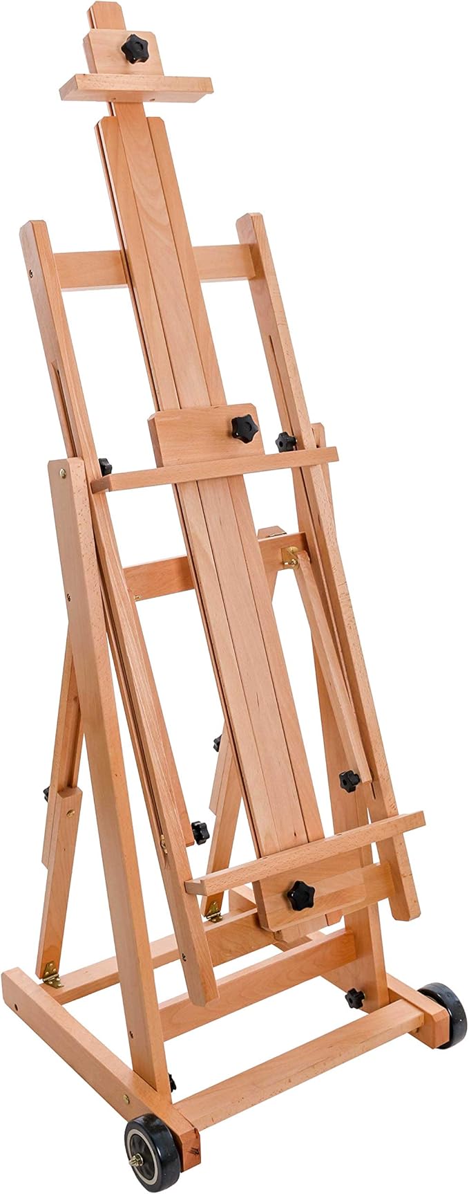U.S. Art Supply Master Multi-Function Studio Artist Wooden Floor Easel - Large Heavy Duty Adjustable H-Frame, Tilts Flat, Mast Adjusts to 97" High - Beechwood Painting Canvas Holder Stand with Wheels