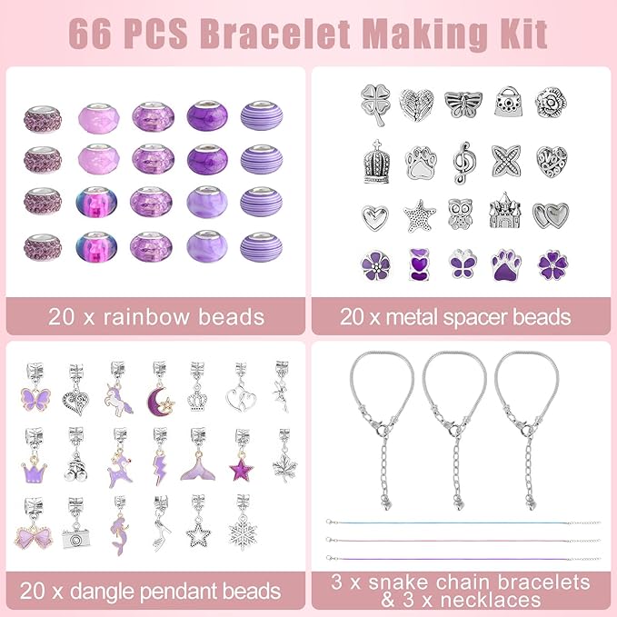 Emibele Girls Charm Beads Bracelet Making Kit with Portable Jewelry Box, Jewelry Making Kit for Kids Age 5 6 7 8-12, DIY Arts Crafts Toys for Teens Girls Gift Choices on Birthday Valentines Christmas