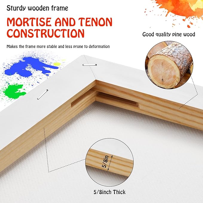 Stretched Canvas for Painting - 9x12 Inch/10 Canvas Value Pack - Triple Primer Acid Free 100% Cotton Blank Canvas for Painting Supplies Oil and Acrylic Pouring Art Watercolor