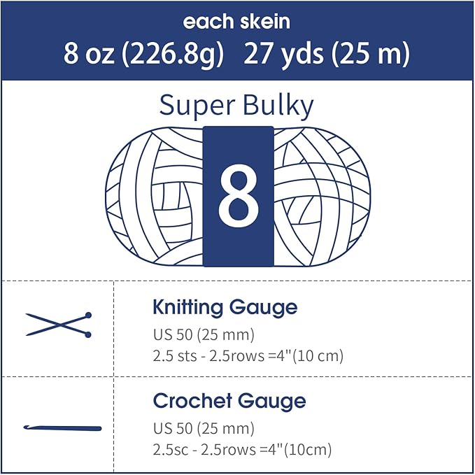 HOMBYS 8 Pack Assorted Chunky Yarn for Crocheting,Super Bulky Large Soft Fluffy Yarn,Plush Fuzzy Yarn,Thick Chenille Yarn for Hand Knitting/Arm Knitting,Cream&Blue (27yds,8 oz Each Skein)