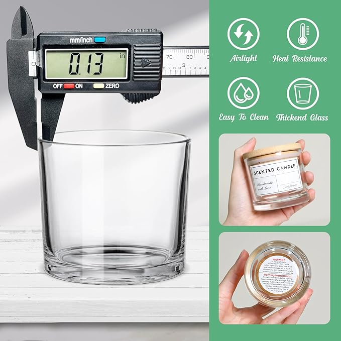 4oz Candle Jars 12 Pack- Small Clear Empty Glass Jars with Bamboo Lids, Stickers and labels, Bulk Glass Jar for Making Candles Containers, Ideal for Candle Business Owners