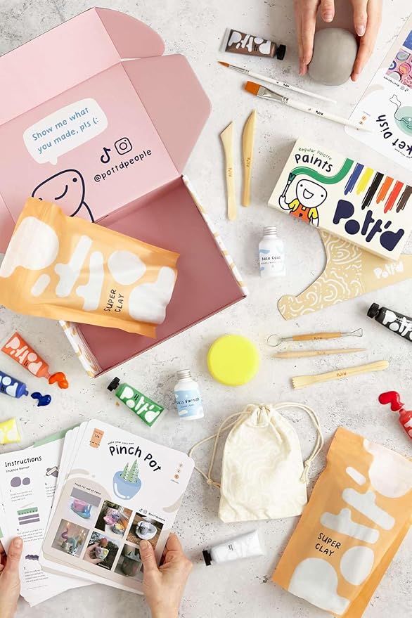 Pott'd Air Dry Clay for Adults. Beginners Home Pottery Kit for Adults. DIY Craft Kit for Adult. Includes: Air-Dry Clay for Adult, Tools, Paints, Brushes, Sealant, How-to-Guides