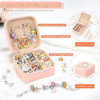 Charm Bracelet Making Kit for Girls 8-12, Kids Jewelry Making Kit 66Pcs Jewelry Kits for Girls Ages 5-7 Jewelry Maker Craft Necklace Birthday Christmas Gifts with Initial Jewelry Organizer Box - A