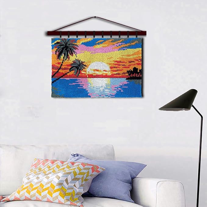 Latch Hook Kits for Adults, Pre-Printed Handmade Rug Crochet Yarns DIY Door Mat Kits for Home Decor Festival Gift 23.6"X15.8" (Sunrise)