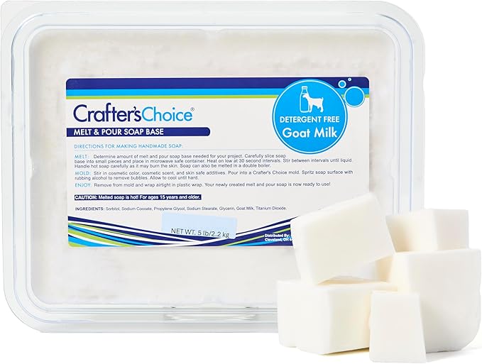 Crafter's Choice Detergent Free Melt and Pour Soap Base for Soap Making and DIY Crafting Projects, SLS/SLES Free, 5LB Block (Goat Milk)