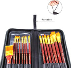 Transon 16pcs Professional Long Artist Paint Brush Set with Brush Case Assorted for Acrylic Watercolor Gouache Oil Tempera and Body Painting