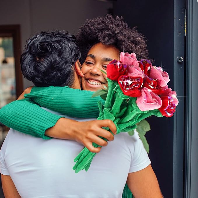 10 Pcs Plush Rose Flower Stuffed Flower Bendable Stems Plush Bouquet Toy Soft 12.6 Inch for Christmas Classroom 2025 Mother's Day Valentines Day Girl Girlfriend Wife(10 Pcs Glitter Red Pink Series)