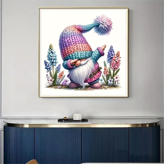 Lzyueyuan Gnome Stamped Cross Stitch Kits for Adults Beginner, Cross Stitch Ornament Kits Counted Embroidery Needlepoint Kits Home Decor 13.8X13.8 inch