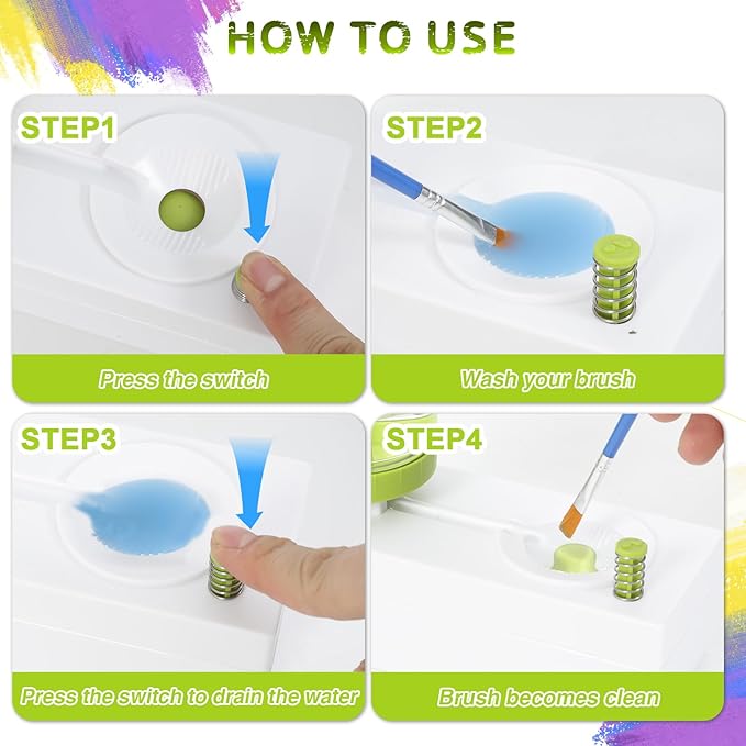 Upgraded All in 1 Paint Brush Cleaner: Paintbrush Cleaners Tool Paint Brush Rinser Paint Water Dispenser Painting Station for Acrylic, Watercolor, Oil Paint（Give 4 Pen & Pen holder & paint tray）
