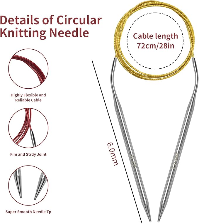 10 mm Circular Knitting Needles US15 |47 inches/120 cm | for Beginners Knitting Shawls, Scarves, Blankets and Other Large Projects!