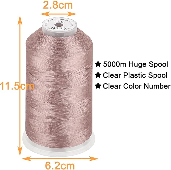 New brothread - Single Huge Spool 5000M Each Polyester Embroidery Machine Thread 40WT for Commercial and Domestic Machines - Beige Gray(Janome Color)