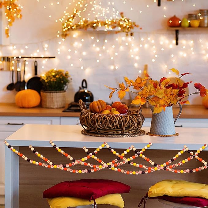 Huwena 200 Pcs Fall Wooden Beads Autumn Pumpkin Maple Leaf Colorful Round Loose Spacer Thanksgiving Beads Wood Bead Colorful Craft for DIY Craft Making Bracelet Necklace Home Decor