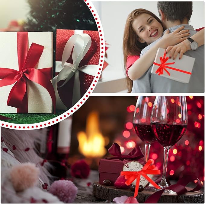 DECYOOL 4 Rolls 100 Yards Valentine’s Day Ribbons for Gift Wrapping, 10mm Wide Valentines Satin Ribbon for Valentine's Day Wedding Holiday Craft Projects