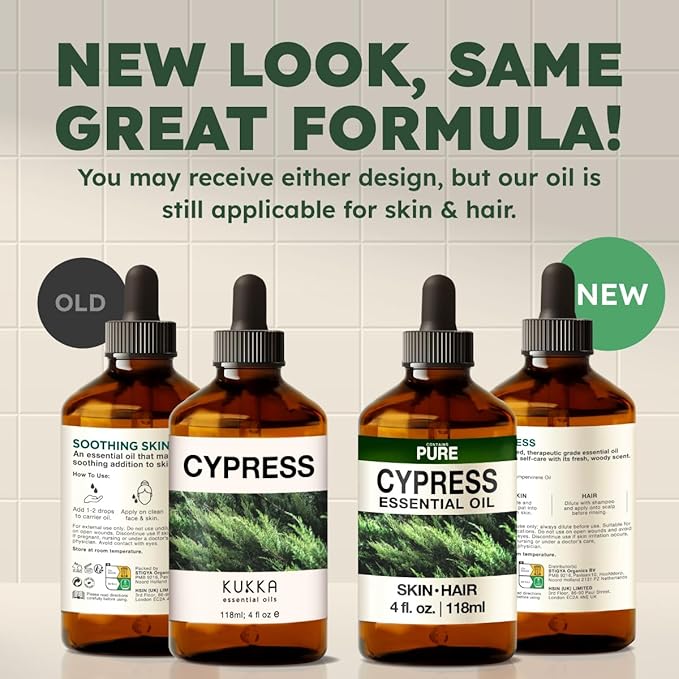 KUKKA Cypress Essential Oils - 4 Fl Oz - for Hair, Skin, Diffuser, Aromatherapy & DIY Soap Making Scent