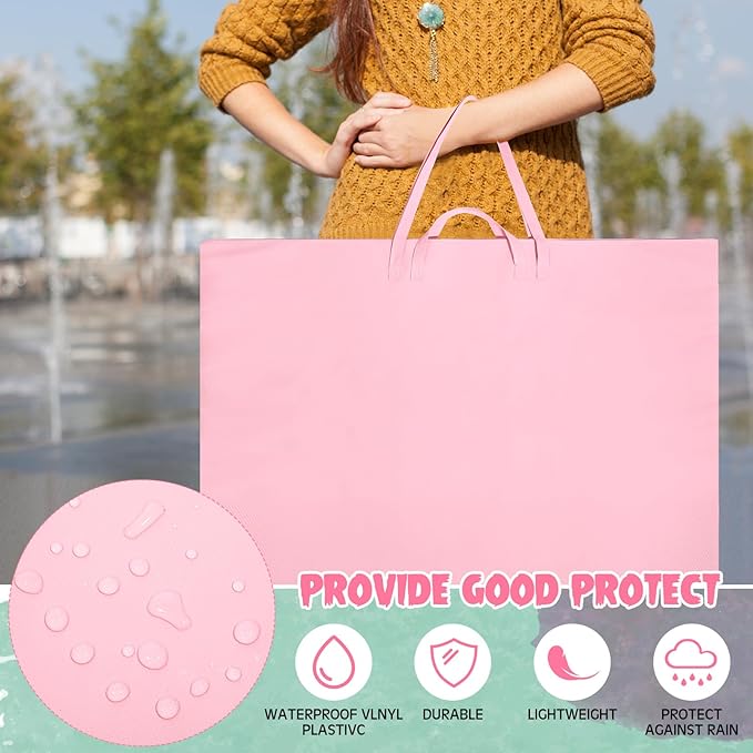 Abbylike 48 x 36 Inch Art Portfolio Bag Large Size Art Supply Bag with Nylon Shoulder Waterproof Poster Board Painting Drawing Sketch Storage Carrying Case for Christmas Artwork Gift(Pink,1 Pcs)