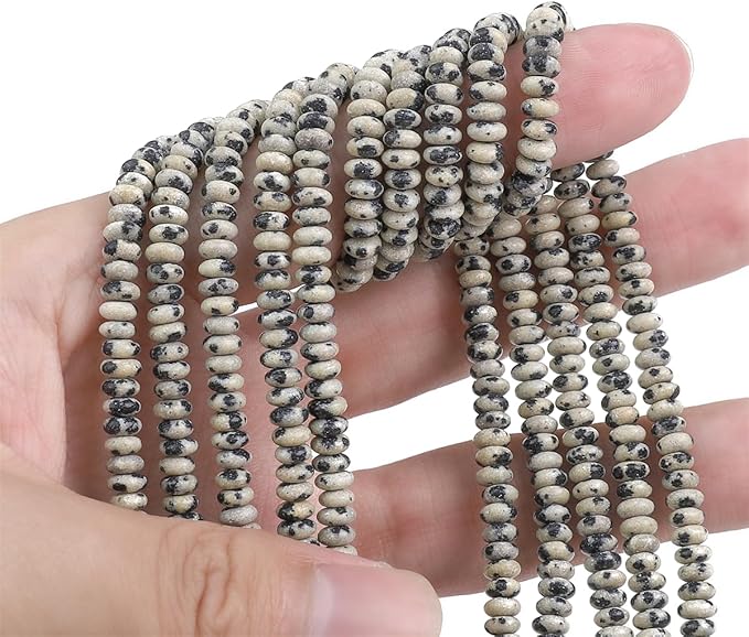 Natural Dalmatian Stone Spacer Beads Caps Rondelle Disk Loose Beads for Beading Jewelry Making 4mmx2mm 38cm