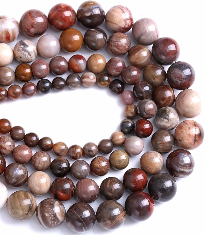 6MM 60PCS Natural Stone Petrified Wood Jasper Loose Beads for Jewelry Making DIY Bracelet