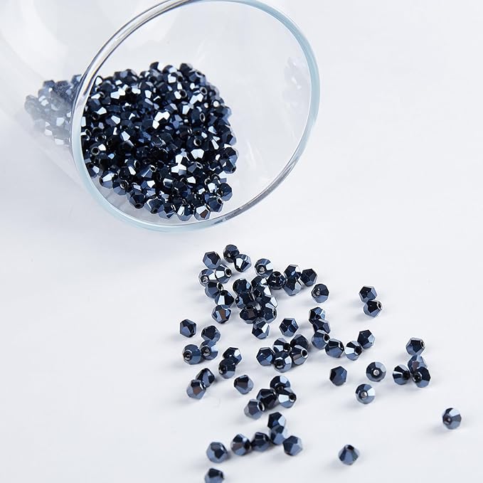 1100PCS 4mm Bicone Crystal Glass Beads for Jewelry Making, Sparkling Mini Beads for Suncatchers, DIY Bracelets & Craft Projects (Navy Blue)