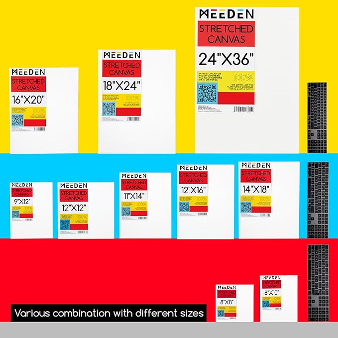 MEEDEN Stretched Canvas, 8 × 10 Inch, Pack of 8, Blank White Canvases for Painting, 100% Cotton, 9 oz Gesso-Primed, Pre-Stretched Canvas for Acrylic Oil Pouring & Airbrushing Painting