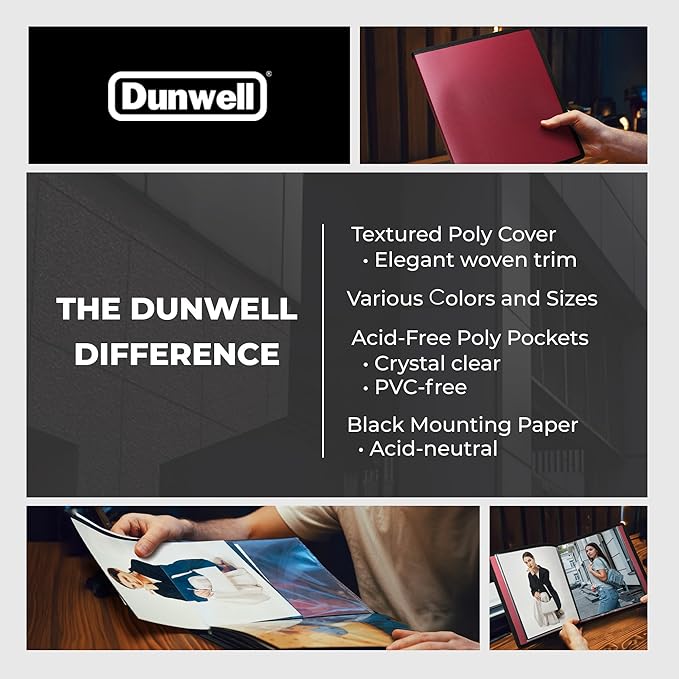 Dunwell Art Portfolio 8.5x11 Folder (Ruby), Black Mounting Paper, Portfolio Binder for Artwork, 8.5 x 11 Art Folder, 24 Pockets Display 48 Pages, Acid-Free Poly Presentation Book