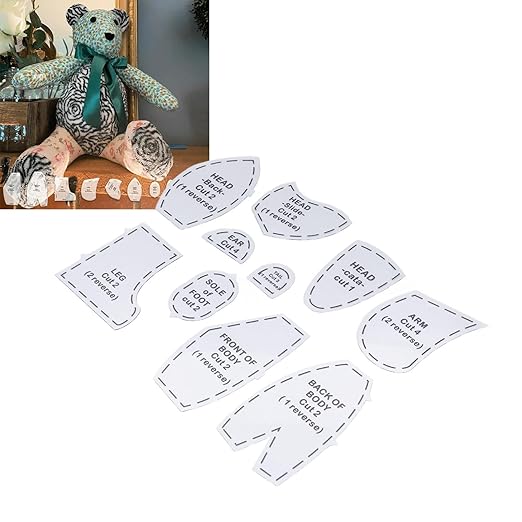 Memory Bear Sewing Pattern Templates Set, 10 Inch Acrylic DIY Stuffed Animal Quilting Kit for Craft Lovers
