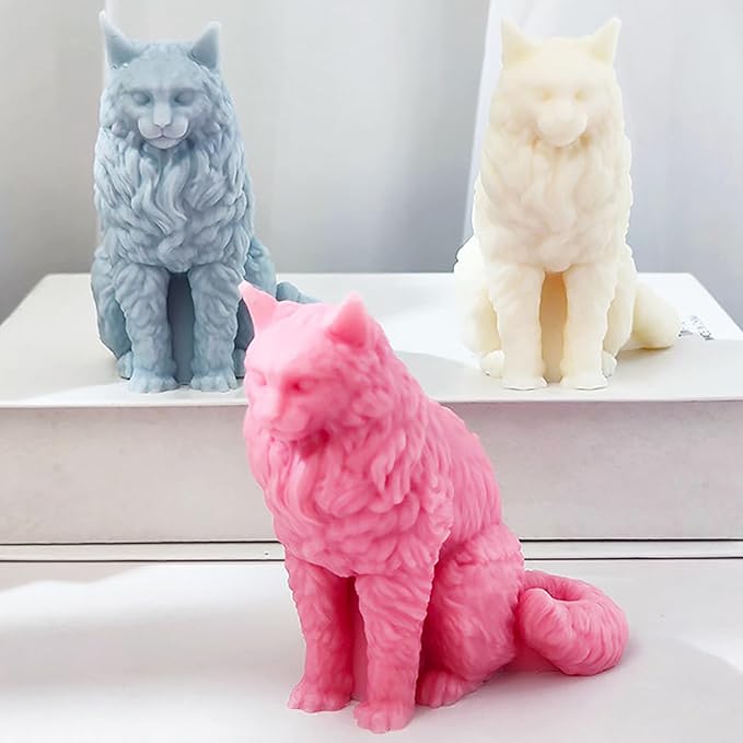 3D Cat Mold Cat Candle Mold Animal Mold Cat Resin Casting Mold Resin Making Molds Silicone Mold for Candle Home Decorate Mold Candle Making Mold 3D Animal Mold