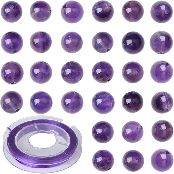 Natural Stone Beads Amethyst Round Genuine Stone Beading Loose Gemstone Hole Size 1mm DIY Charm Smooth Beads for Bracelets Necklaces Earrings 6mm 200pcs (Amethyst 6mm)