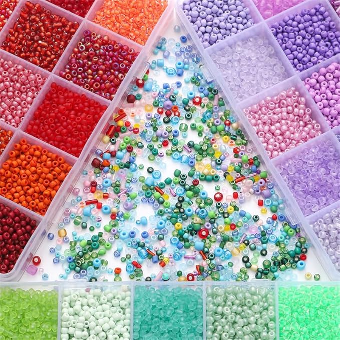 15 Color 4mm Small Assorted Glass Seed Beads,3mm Bugle Beads Friendship Bracelet Kit,2mm Tiny Tube Bead for Jewelry Making(Red)