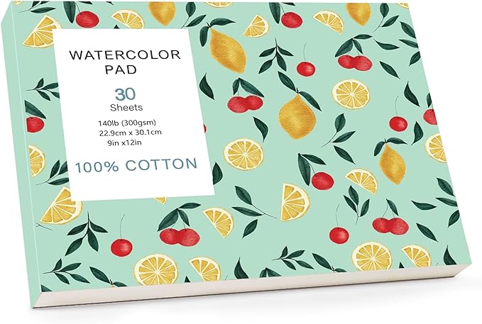 30 Sheets Watercolor Paper Pad 9x12, 140 lb/300 GSM Cold Press Watercolor Paper Tearable Water Color Pad for Art Painting, Drawing