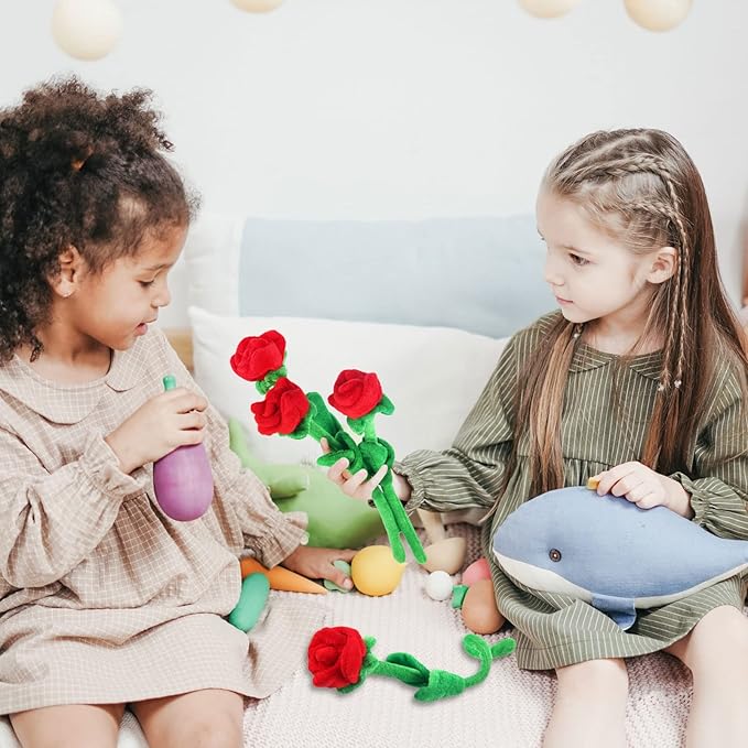 10 Pcs Plush Rose Flower Stuffed Flower Bendable Stems Plush Bouquet Toy Soft Rose Flower 12.6 Inch for Christmas Classroom 2025 Mother's Day Valentines Day Girl Girlfriend Wife(10 Pcs Red Series)