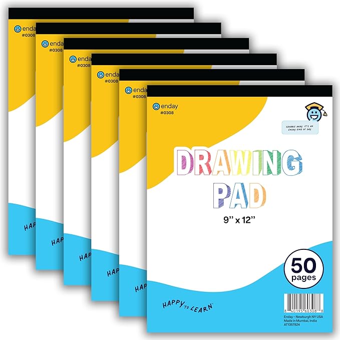 Sketch Pad For Kids (6 Pack) - 9" x 12" Kids Drawing Pad, 50 Sheets Kids Sketch Book, Doodle Pad, Art paper for kids, Kids sketch pad, Kids drawing paper - by Enday