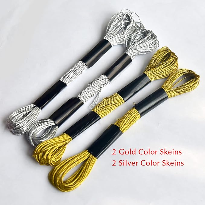 Embroidery Floss Rainbow Color 109 Skeins Per Pack Cross Stitch Threads Friendship Bracelets Floss Crafts Floss with 3 Weaved Plate（105 pcs Embroidery Floss +4 Metallic Embroidery Thread