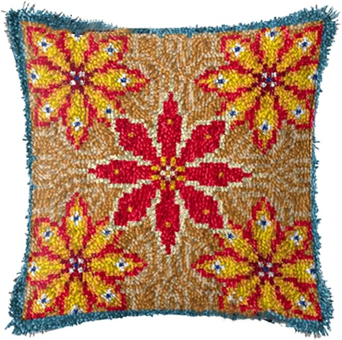 LAPATAIN Latch Hook Kits for DIY Throw Pillow Cover,Flower Pattern Needlework Cushion Cover Hand Craft Crochet for Great Family 17x17inch