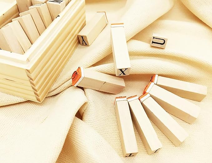 26Pcs Wooden Rubber Stamps Letter Alphabet Stamps Mini Cute DIY Stamps Set for Craft Decorating Scrapbooking and Wedding Invitation Cards (26Pcs)