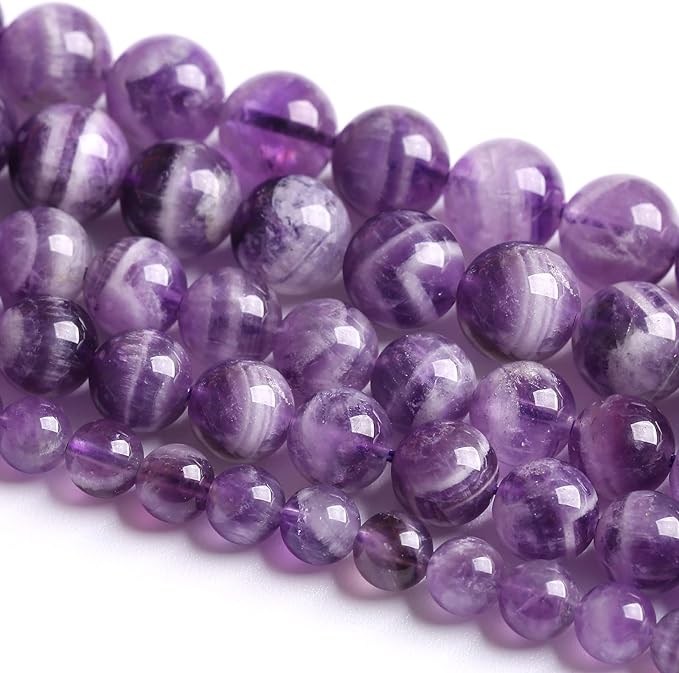 6MM 61PCS Purple Amethyst Dream Lace Beads Natural Quartz Crystal Stone Loose Beads for Jewelry Making DIY Bracelet Grade A+ 15 inches Strand