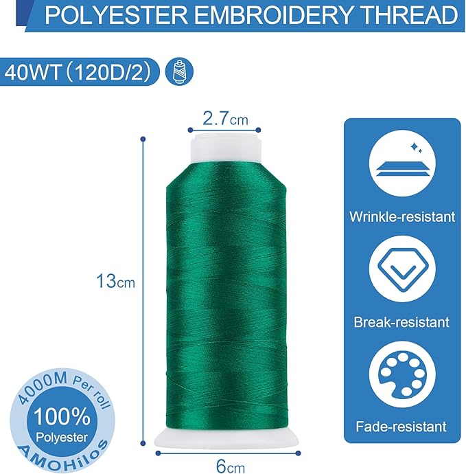 High Tenacity Polyester Embroidery Machine Thread 40WT(120D/2) 4000M Per Spool for Commercial and Domestic Embroidery Machine (Dark Amazon-1979)