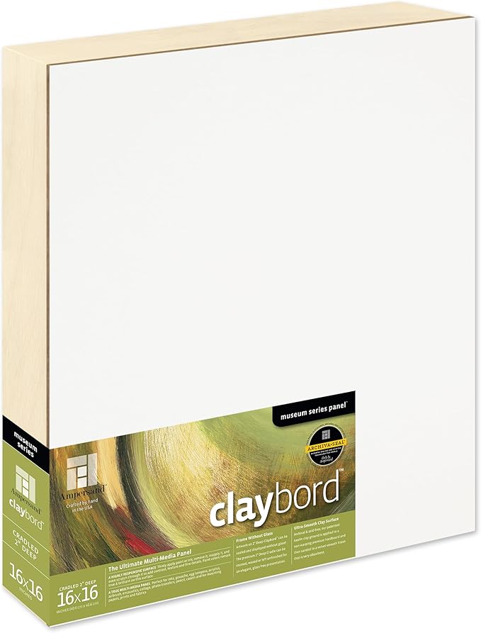 Ampersand Art Supply Wood Painting Panel: Museum Series Claybord, 16" x 16", 2" Cradled Profile
