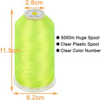 New brothread - Single Huge Spool 5000M Each Polyester Embroidery Machine Thread 40WT for Commercial and Domestic Machines - Neon Green