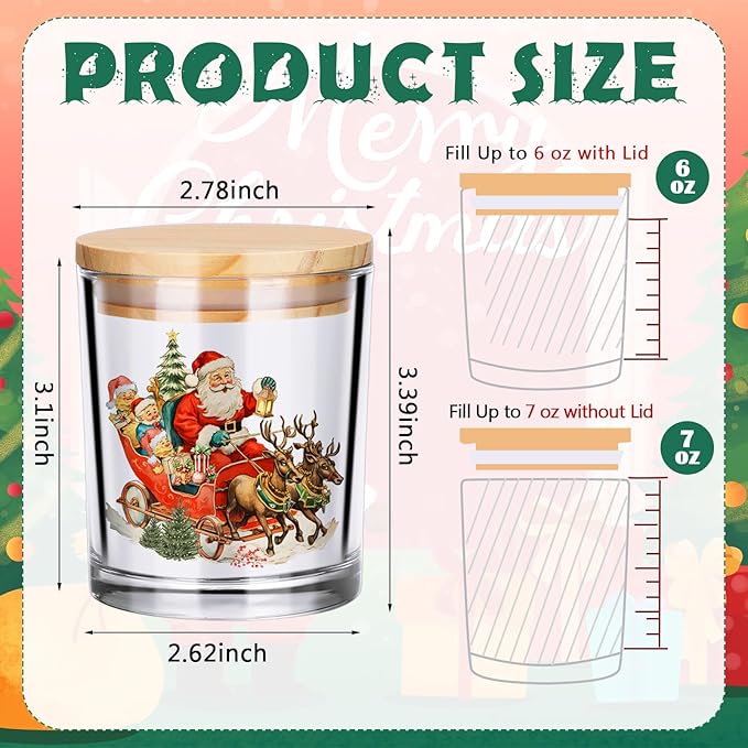 Ziliny 10 Pcs Vintage Christmas Glass Candle Jars Empty Containers Bulk 7 oz Glass Jars with Cork Lids Tins for Christmas Holiday Candle Making Storing Biscuits Tea Party Favors