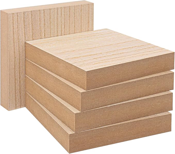 10 Pack Unfinished MDF Wood Squares Blocks, 5.9 x 5.9 Inch Wooden Blocks for Crafts, DIY Projects, and Custom Decor