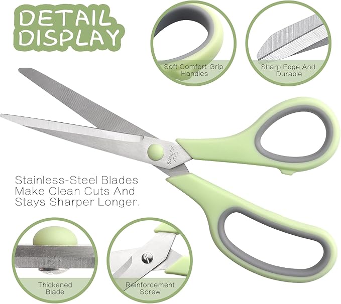 Scissors 8.5 Inch scissors all purpose Bulk Set of 3, Scissors for Office Home School Craft Supplies, Soft Comfort-Grip Right/Left Hand, Gray